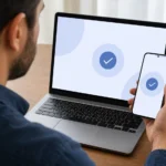 Dizüstü bilgisayardaki giriş işlemini telefon ve fiziksel güvenlik anahtarıyla doğrulayan kullanıcı